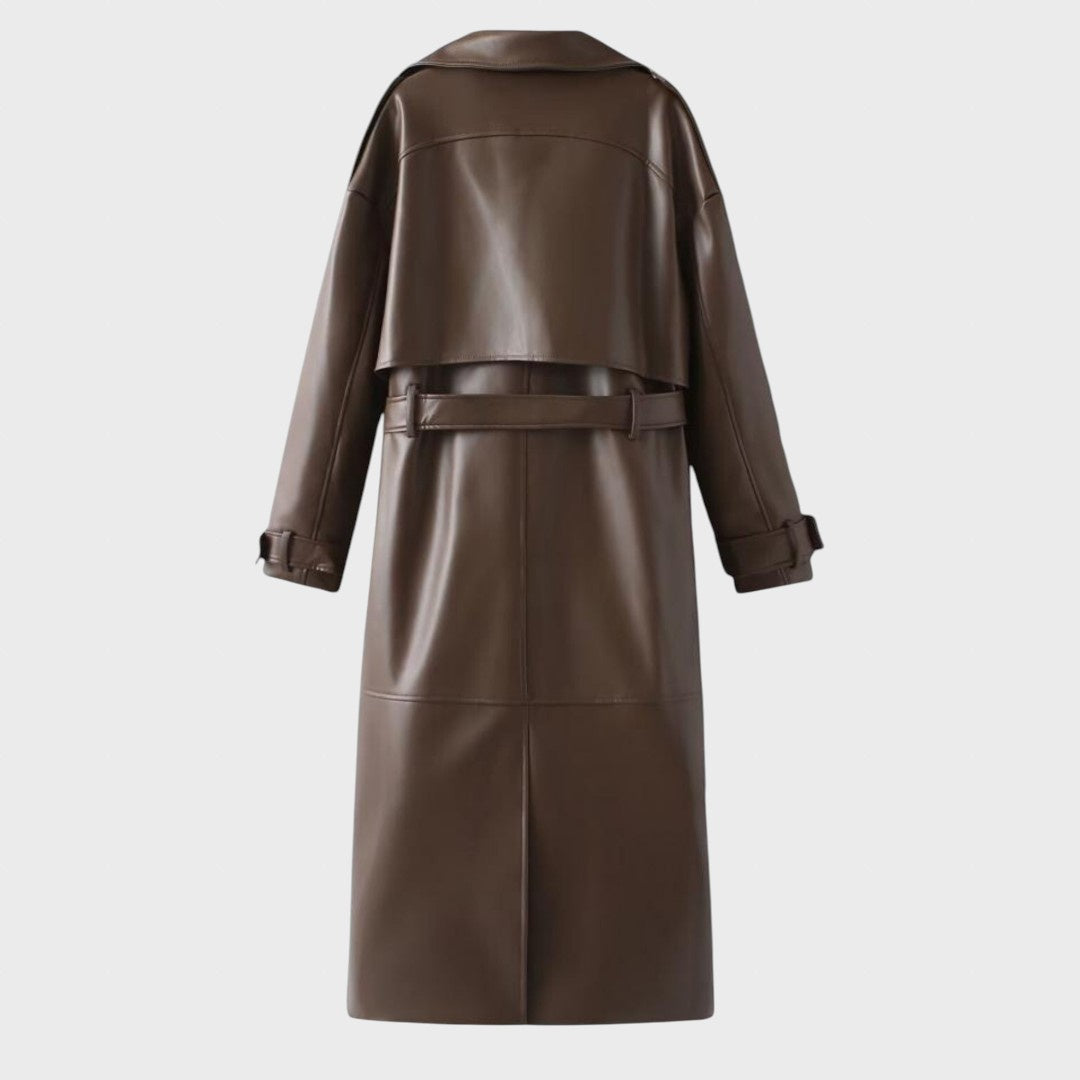 Campbell™ | Women's Long Raincoat Made of Faux Leather with Foldable Lapels