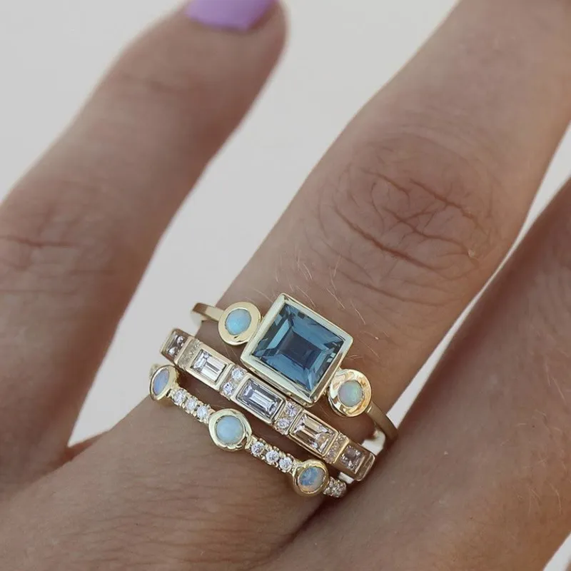 Vintage Blue Crystal Ring Set 