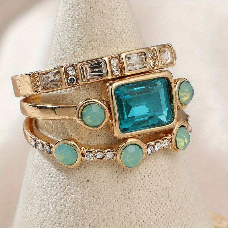 Vintage Blue Crystal Ring Set 