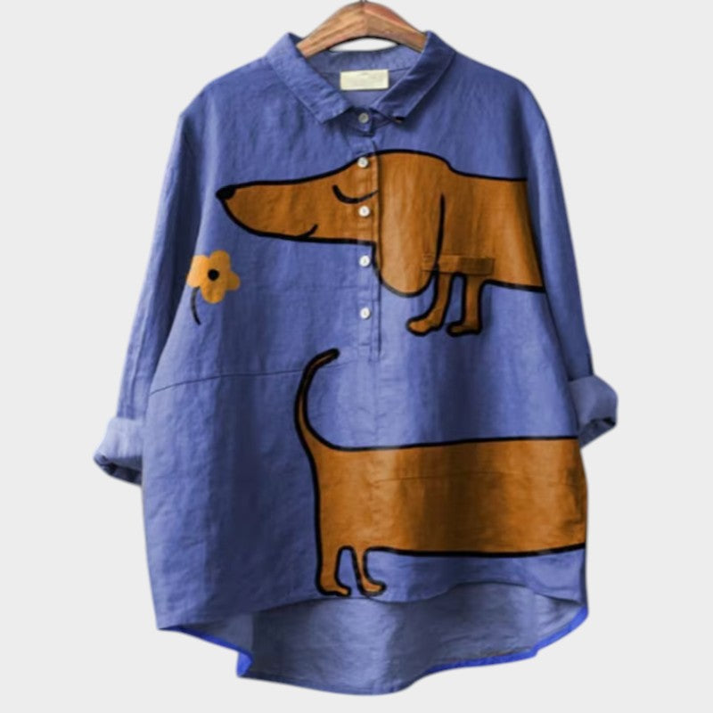 PALMIRA™ - OVERSIZED SHIRT WITH PLAYFUL DOG ​​DESIGN AND EVERYDAY COMFORT
