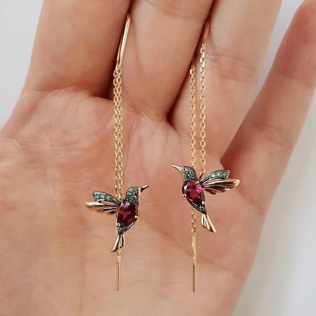 Hummingbird Enamel &amp; Zirconia earrings 