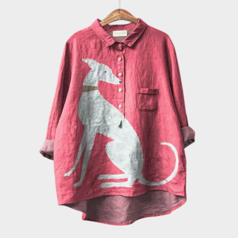 PALMIRA™ - OVERSIZED SHIRT WITH PLAYFUL DOG ​​DESIGN AND EVERYDAY COMFORT