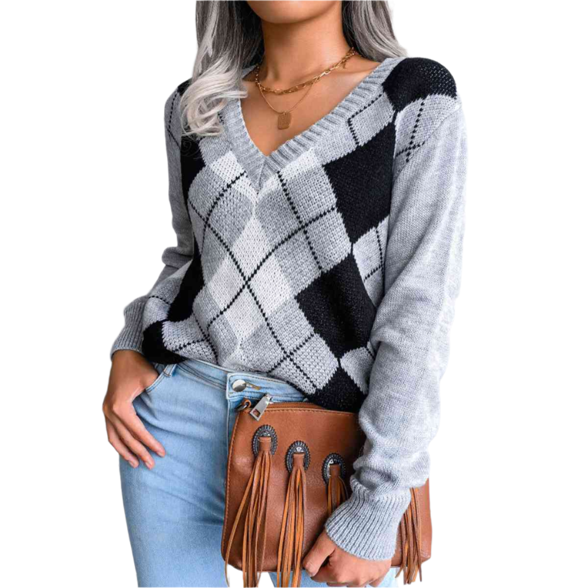 Sofia – Preppy Ladies Argyle Knitted Sweater